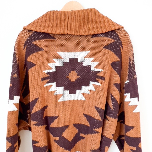 Lucky Brand Aztec Intarsia Shawl Collar Cardigan Sweater Coat - 1X Belted Boho - Picture 3 of 14